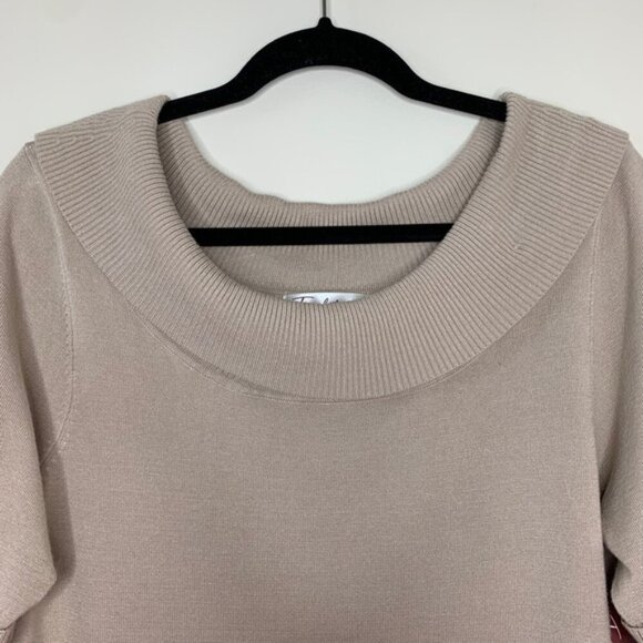 Tradition Women's Cowl Neck Sweater Top 3/4 Length Sleeve Stretch Taupe y2k - Picture 7 of 16